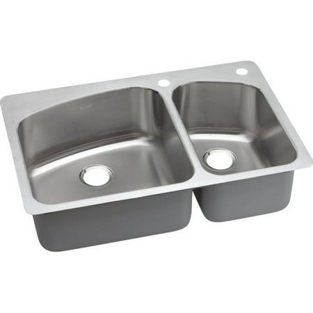 Elkay DPXSR2250R1 Dayton Premium Stainless Steel Double Bowl Dual-Mount Sink with Single Faucet Hole, Premium Highlighted Satin