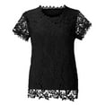 thumbnail image 3 of Gibobby Blusas Casual Top de encaje para mujer, cuello redondo de ganchillo, manga corta, de verano, camiseta suelta, camiseta informal（Negro， M), 3 of 5