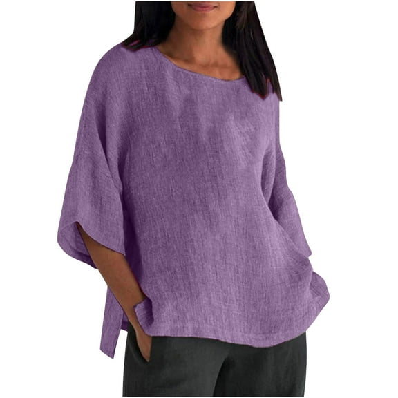 Womens Summer Tops 2023 3/4 Sleeve Crewneck Plain Blouses Dressy Casual Loose Fit Comfy Womens Fashion Tshirts Shirts