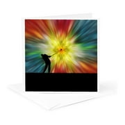 3dRose, Tie Dye Silhouette Golfer - colorful tie dye silhouette golfer driving, 1 Greeting Card with envelope