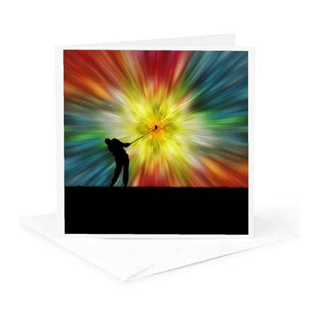 3dRose, Tie Dye Silhouette Golfer - colorful tie dye silhouette golfer driving, 1 Greeting Card with envelope
