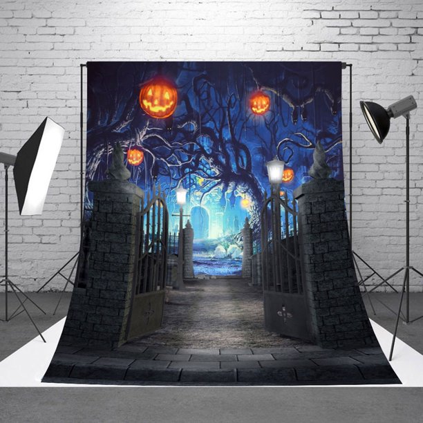NK 5x7ft Thin Vinyl Cartoon Halloween Backdrop Haunted Witch Cabin Dead