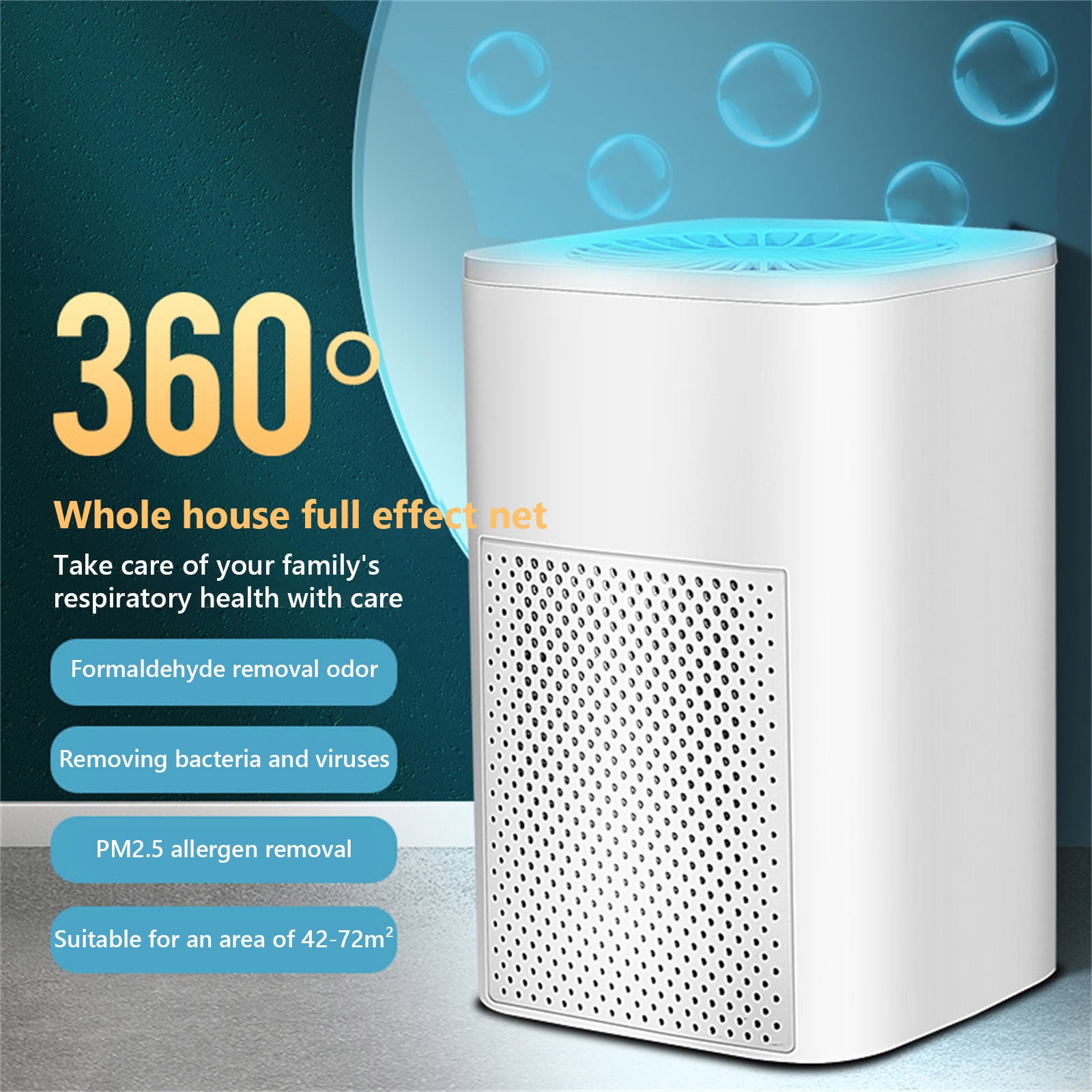 Portable HEPA Air Purifier for Bedroom with Sleep Mode, 360° Air Circulation, Covers Up to 302 Sq Ft, Quiet Operation, for Home, Office, Pet Dander, Allergies, Odors