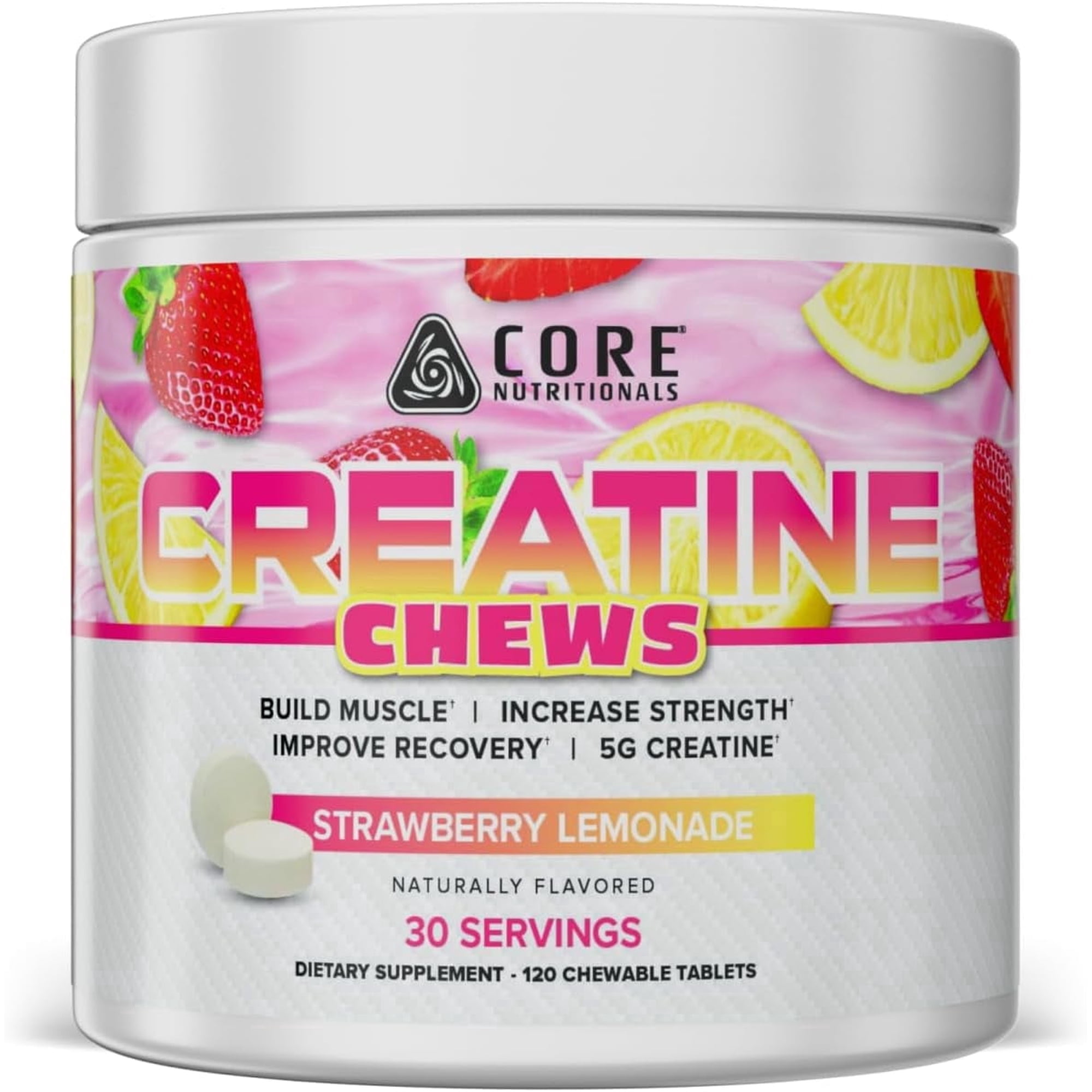 Core Nutritionals Creatine Chews | Creatine Monohydrate with Sea Salt | Muscle Strength, Performance & Hydration Support | 30 Servings (Strawberry Lemonade)