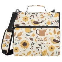 FORMRS Zipper Binder with Shoulder Strap 1.5-inch Ring 500 Sheet Capacity File Bag, Beige Birds Floral