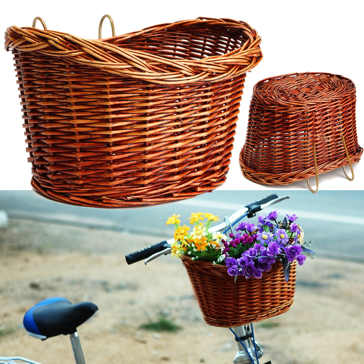Hand-woven Front Handlebar Bike Bicycle Basket Trendy Vintage Shopping Camping 
