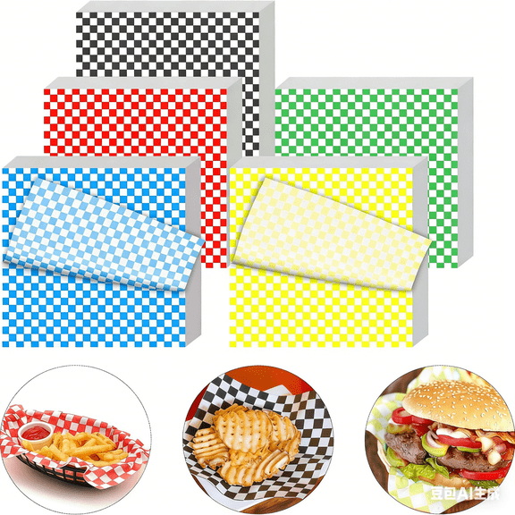 250 Pcs Wax Paper Sheets for Food, 12x12 Inch Checkered Grease Resistant Sandwich Wrapping Paper, Festive Design Deli Sheets for Party, Picnic, Fair, Outdoor Dining, Bakery & Food Trucks