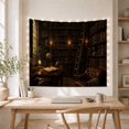 thumbnail image 5 of Library with Desk, Globe and Lantern by an Arched Window, Moody Vintage for Book Lovers, Old World Decor, Graduation Gift, Tapestry Wall Hanging for Study Room and Den, 5 of 7
