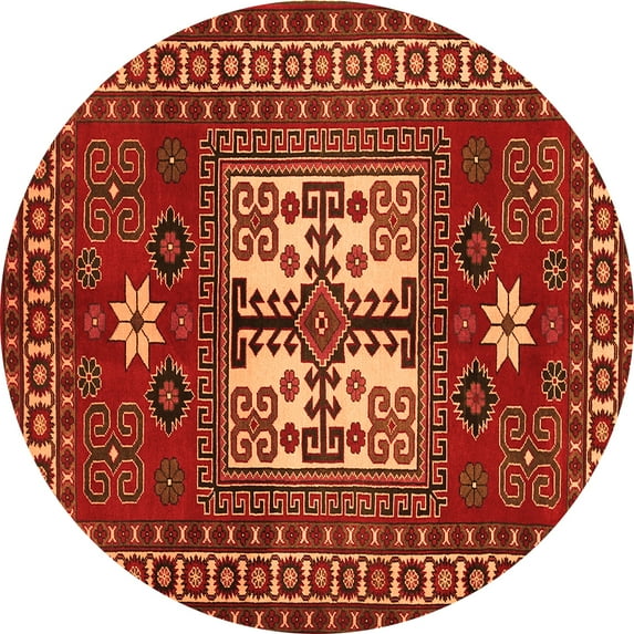 Ahgly Company Indoor Round Geometric Orange Traditional Area Rugs, 3' Round