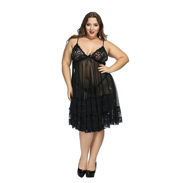 LSLJS Lingerie pour Femmes Dentelle Fleurie Lingerie Col en V Nuisette Nœud, Robe de Pyjama Grande Taille pour Femmes