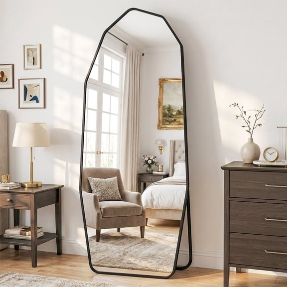 Cuteday Full Length Mirror, 71" x 26" Full Body Large Standing Mirror, Diamond Shaped, Free Standing, Black