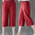 thumbnail image 4 of Koszal Summer Women Elastic Loose Wide Leg Straight Solid Color Capri Pants Trousers, 4 of 7