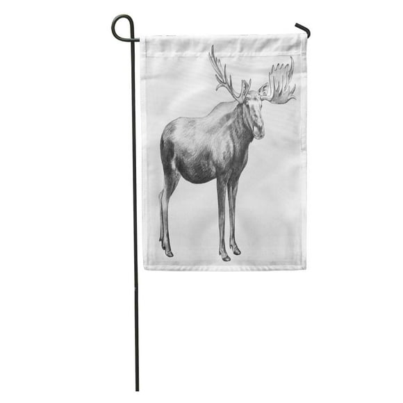 JSDART Alces Moose Pencil Sketch Huge Standing Big Antlers Black Garden Flag Decorative Flag House Banner 28x40 inch
