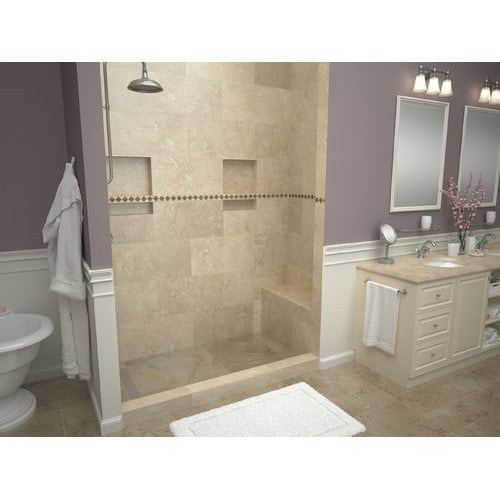 Tile Redi Single Threshold Shower Base with Bench and Drain Cover