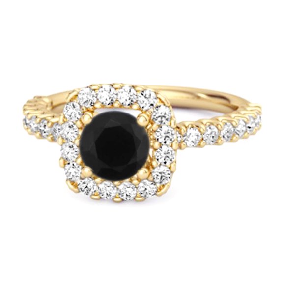 2.29 Ctw Round Natural Black Spinel 925 Sterling Silver Gold Vermeil Halo Women Valentines Day Gifts Ring