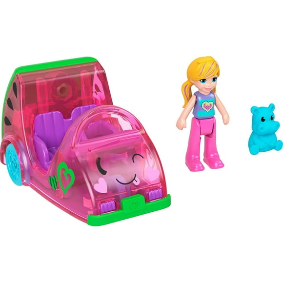 Polly Pocket Doll and Toy Car, Food Theme