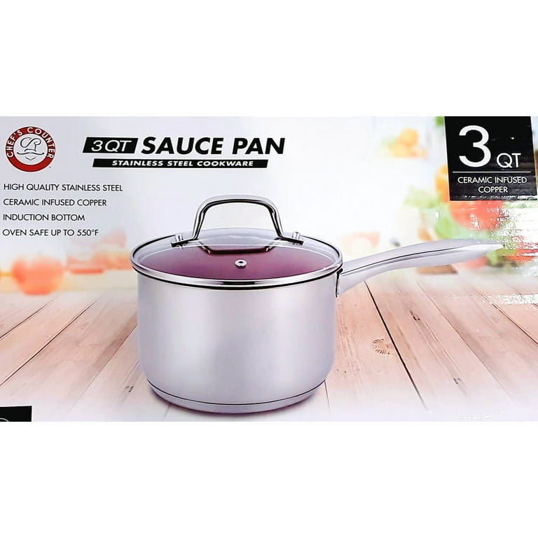 Chef's Counter 3QT Sauce Pan Stainless Steel Cookware 