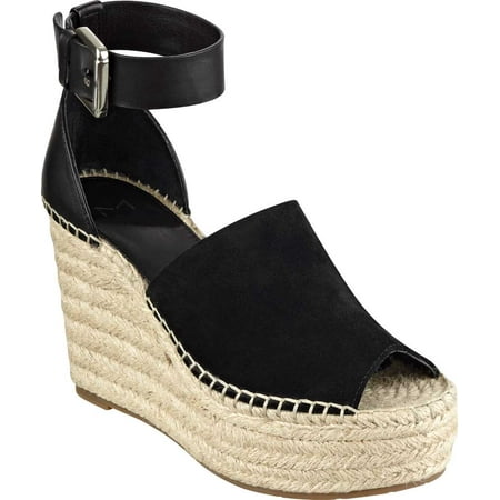 

Women s Marc Fisher Adalyn Patform Espadrille Wedge Sandal Black Sport Tamarin Suede/New Stetson Leather 9.5 M