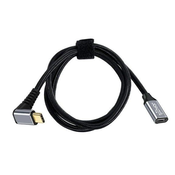 FVH 0.2M Up Down Angled USB-C USB 3.1 Type C Male to Female Extension Data Cable 10Gbps 100W with Sleeve for Laptop