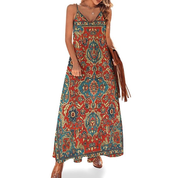Vestido sin mangas con estampado de alfombra persa floral antiguo Dorasht, vestido de verano suelto, vestidos cortos sexys, ropa estética atrevida