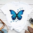 thumbnail image 3 of Nueva Moda Mujer Camiseta Azul Mariposa Y Hojas Impresión Manga Corta Casual Suelta Talla Grande Cuello Redondo Blusa Primavera Verano Ropa Blanca Y Negrapangjing, 3 of 4