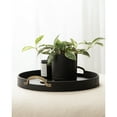 thumbnail image 3 of Kate and Laurel Oxbury Decorative Vegan Leather Round Tray with Handles, 18 Inch Diameter, Black and Antique Brass, Modern Circle Ottoman Tray for Use as Tabletop Decor Accent or Display Option, 3 of 10