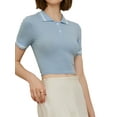 thumbnail image 2 of Lovito Preppy Plain Contartst Bingding Polo Neck Short Sleeve Slim Fit Croptop Tops For Women Crop T-Shirt, 2 of 5