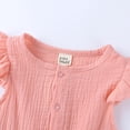 thumbnail image 3 of Newborn Baby Girls Drawstring Waist Buttons Jumpsuit Ruffled Sleeve Summer Short Romper with Pocket Pink,12-24 Months, 3 of 8