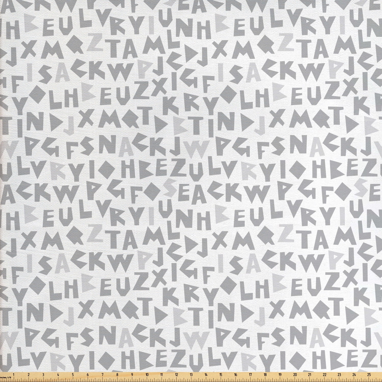 Alphabet Fabric by The Yard, Greyscale Geometric Letters Simplistic Preschool Theme Print