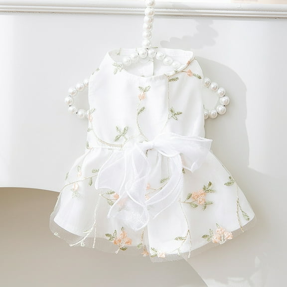 Small Dog Tutu Dresses, Dog Sleeveless Princess Dresses, Luxury Puppy Cat Wedding Evening Lace Dress with Bowknot XS