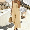 thumbnail image 5 of VBVC Women's Striped Sleeveless Jumpsuit , Spaghetti Strap Wide Leg Romper For Women , Ladies' Casual Loose One Piece Outfit with Pockets,Yellow,S-2XL, 5 of 7