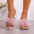 thumbnail image 2 of SACFOF Women's Square Toe Low Stilettos Heels Mules Sandals Fluffy Feather Slip on Clear Low Heels Wedding Bridal Party Dress Shoes, 2 of 6