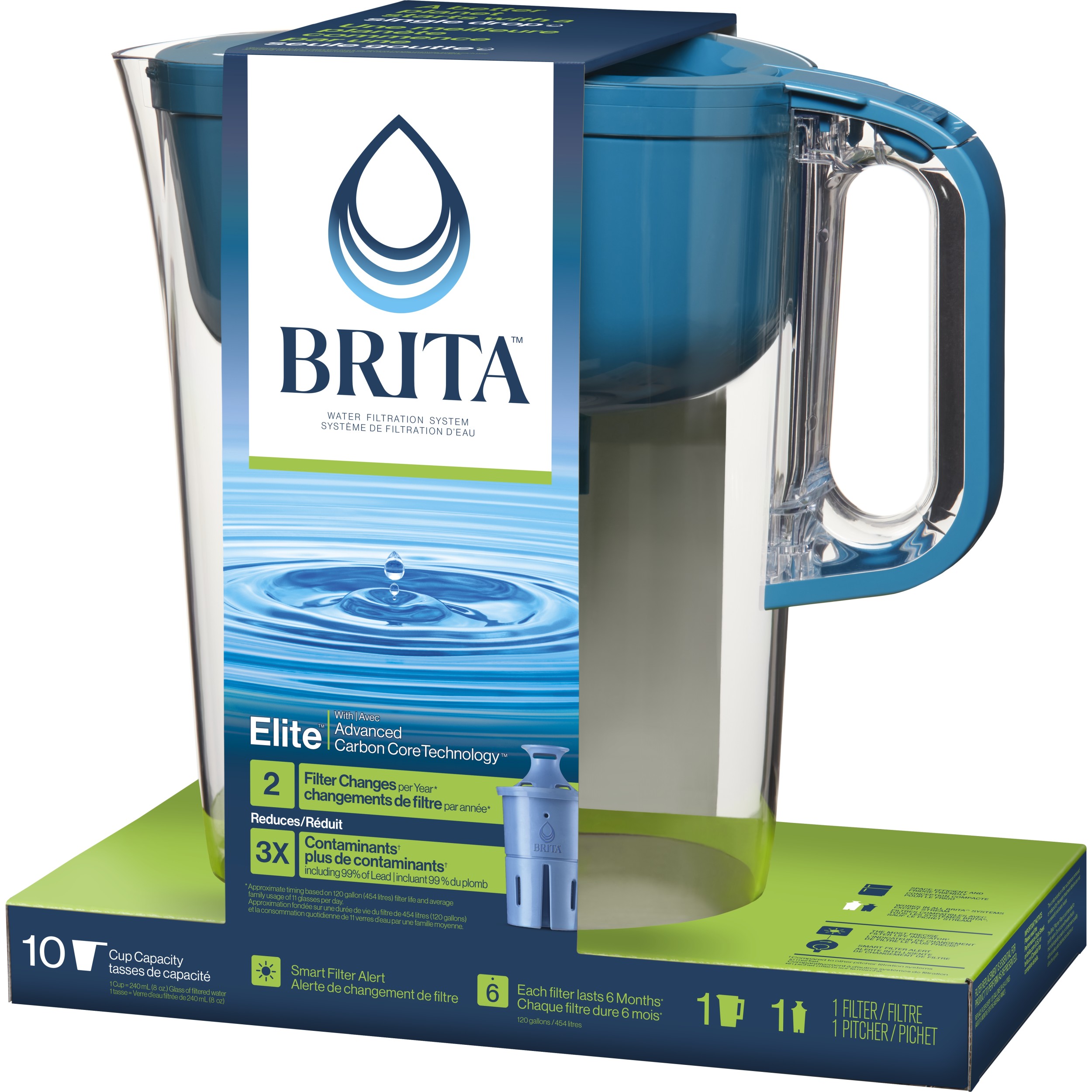 Brita Large 10 Cup Water Filter Pitcher with 1 Brita Elite Filter, Made ...