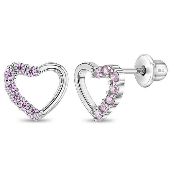 Boucles d'Oreilles Deux en un Cœur pour Bébé / Tout-Petit / Enfant à Vis - Argent Sterling