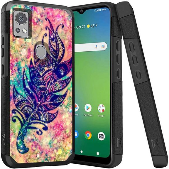 ANJ  Shockproof Dual Layer Slim Hard Case   Tempered Glass Cover Compatible with Icon 5, AT&T Motivate 4 - Tribal Dream Leaf