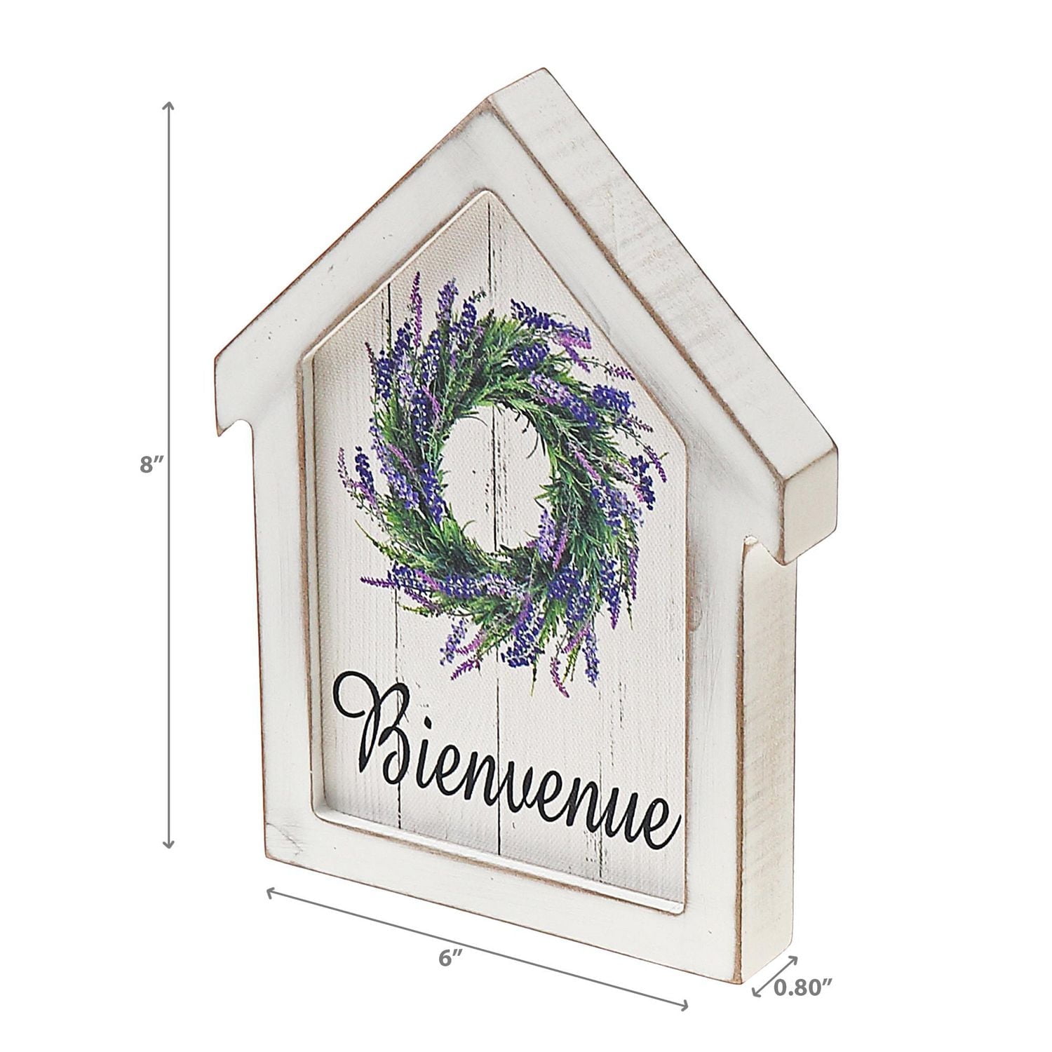 IH Casa Decor House Shape Wood Framed Canvas Sign Bienvenue
