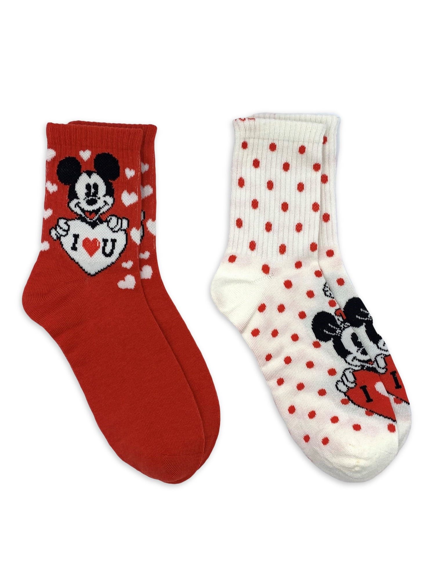 Disney Mickey & Friends, Valentine's Day Women's Mid-Crew Socks Box Set, 2-Pack, Size 4-10