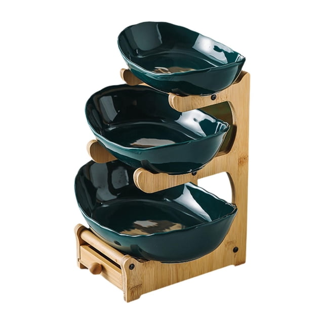 Organizador de fruteros de 3 niveles, cesta de cerámica para dulces, aperitivos y pasteles Verde