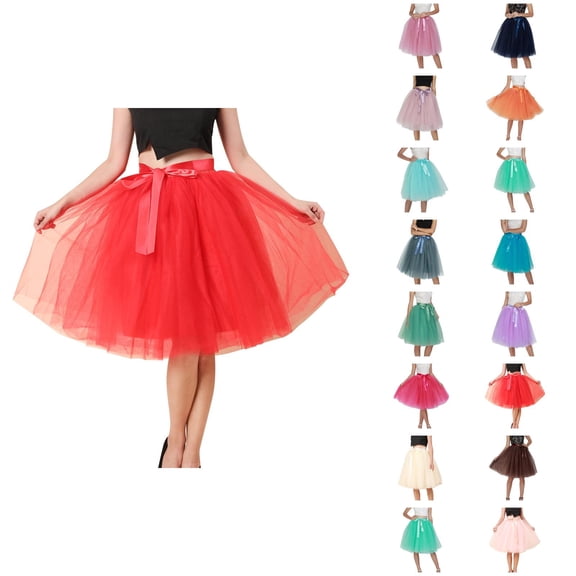 Tulle Skirts for Women Elastic Waist Lace Up Bow Knee Length Layered Mesh Flowy A Line Tutu Skirts Puffy Skirt Fairy Skirt