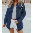 thumbnail image 4 of Women's Blue Pocket Raw Hem Buttoned Denim Jacket, 4 of 8