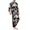 thumbnail image 2 of Daiia Bow Flower Skull for Men's Long-Sleeved Pajama Set – Soft & Comfortable Sleepwear Button-Up Pajamas Cozy Lounge Wear-X-Large, 2 of 7