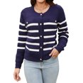 thumbnail image 1 of Charmo Cardigan d'Hiver en Tricot Rayé pour Femmes, Col Rond à Boutons, Manches Longues, Élégant, 1 of 5