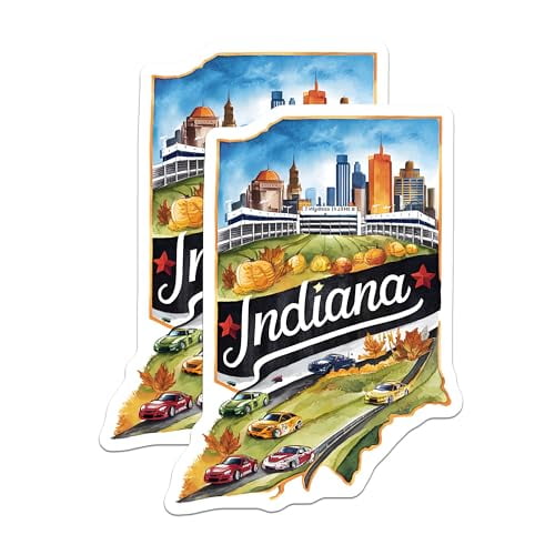 (2 Pack) Indiana State Magnets - Scenic Racing Cars Magnet - Travel Souvenir Magnet - 5" On Longest Side - for Cars, Fridges, Toolboxes - Made in USA - MAG6271