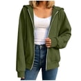 thumbnail image 3 of Women Fashion Hooded Sweatshirts Zip Front Soft Solid Blouse Long Sleeve Tops Pockets Hoodied Sweatshirt, 3 of 8