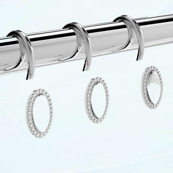 Shower Curtain Hooks, Decorative Shower Curtain Rings, Rust Resistant Metal Shower Hooks for Bathroom, Sliding Shower Rings for Shower Curtain and Lining, Set of 12, Chrome