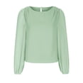 thumbnail image 1 of Timegard Womens Tops Chiffon Puff Long Sleeve Crewneck Ruched Back Button Tee Shirts Casual Loose Tops, 1 of 4