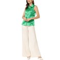 thumbnail image 2 of Blusas de trabajo de satén Allegra K para mujeres, con cuello, sin mangas y con botones, color verde, talla M, 2 of 5