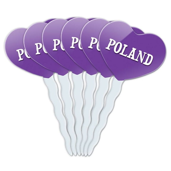 Poland Heart Love Cupcake Picks Toppers - Set of 6