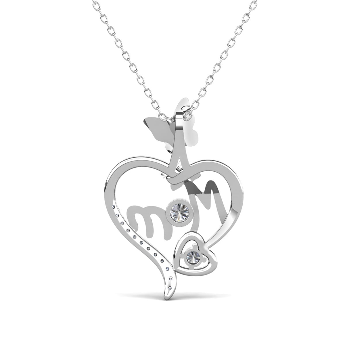 Cate & Chloe Mabel 18k White Gold Plated Mom Heart Necklace with Simulated Diamonds Gift for Women