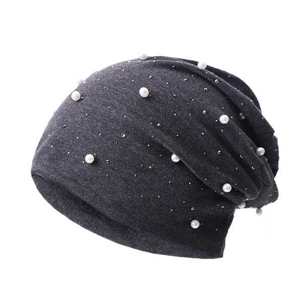 Gorro De Perla Suave Otoño Primavera Beanie Sombreros Mujeres Imitación Diamantes De Calaveras Gorras De Invierno